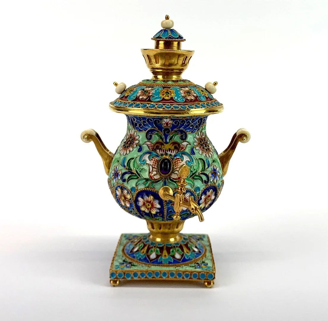 RUSSIAN ENAMELLED & GILT SILVER SAMOVAR. — Other metals — Chalkwell Auctions