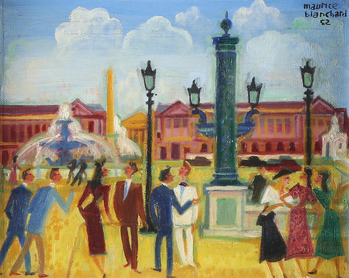 MAURICE BLANCHARD. Oljemålning på duk. Stasmotiv med flanörer. Signerad och daterad 52. — Paintings — Skånes Auktionsverk