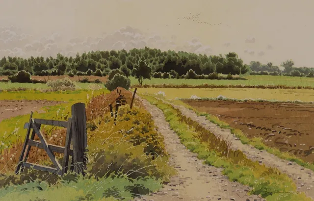 JOHAN PERSSON. "Sommarväg vid N. Möckleby", Öland, akvarell, signerad Johan Persson -91.