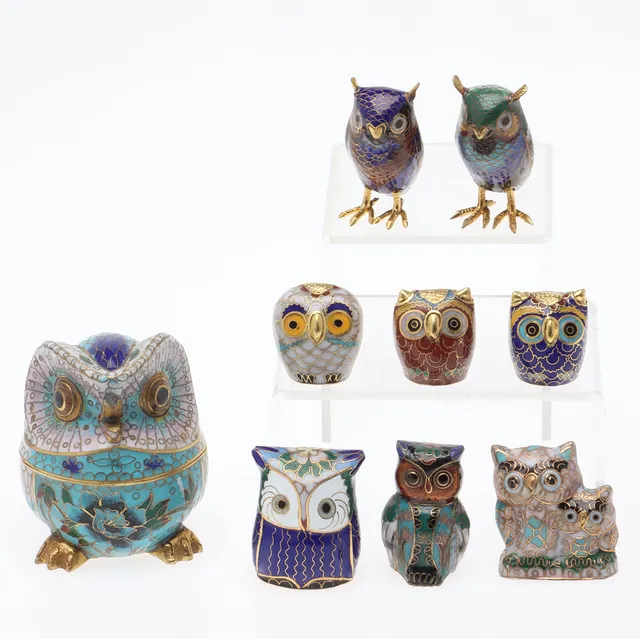 FIGURINER/MINIATYRER, 9 st, ugglor, Cloisonné.