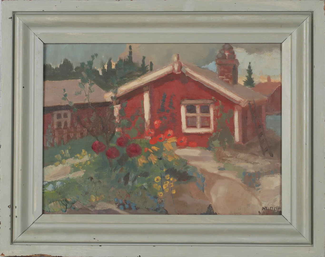 WILHELM HUNDT. "Spiklådan",-Spikarna Alnö, olja på pannå, signerad. — Paintings — Stadsauktion Sundsvall
