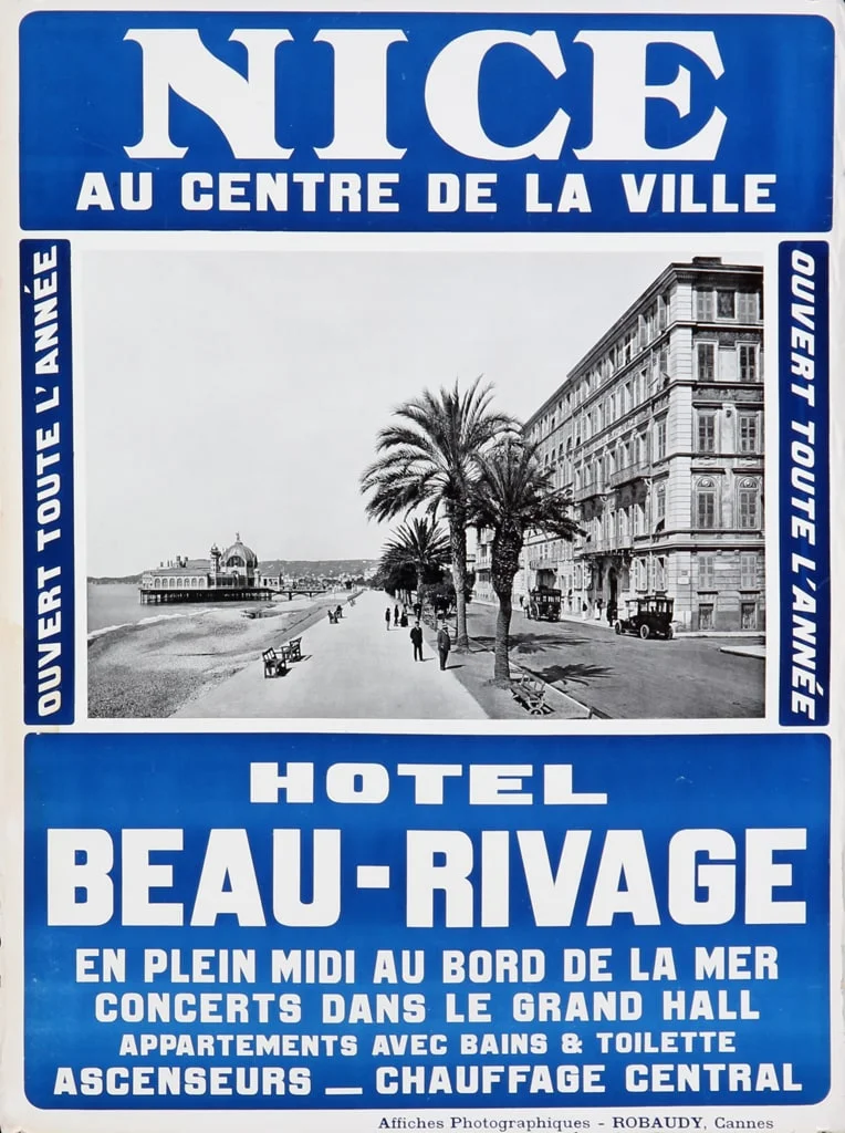 Fransk plakat, 'Nice, Hotel Beau-Rivage', 1910'erne — Paintings and sculptures/Prints and photography — Lauritz