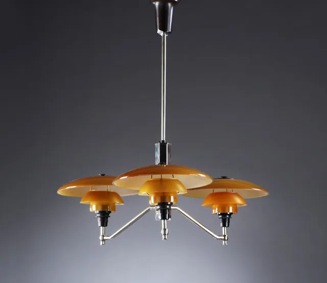 Poul Henningsen. PH Academy chandelier, nickel-plated frame, three light arms