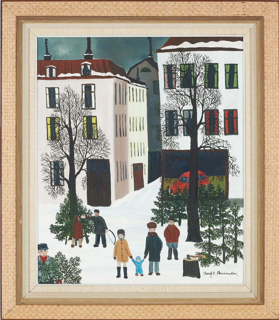 BENGT OLOV ABRAHAMSSON. Olja på duk, vinterscen, signerad Bengt O. Abrahamsson. — Paintings — Stockholms Auktionsverk Sickla