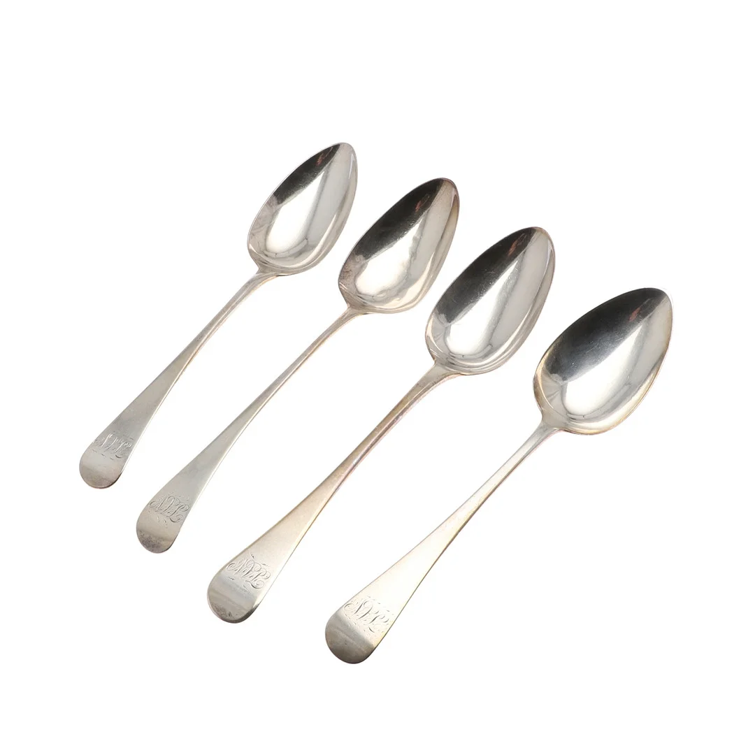 FOUR GEORGE III SILVER OLD ENGLISH PATTERN TABLE SPOONS. — Silver — Lawrences Auctioneers