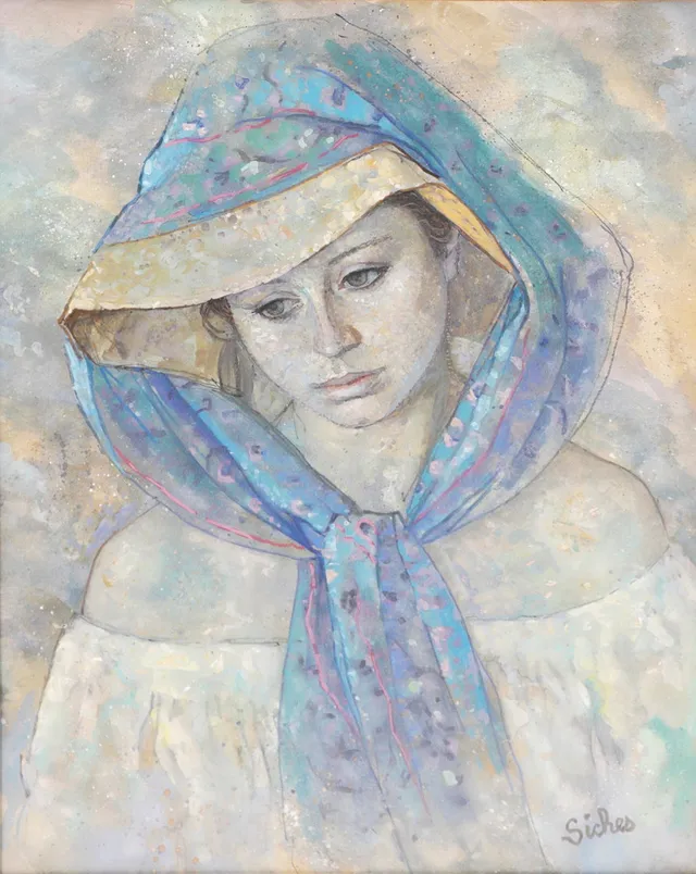ALEXANDRE SICHES PIERA. JOVEN CON PAÑUELO, ACUARELA SOBRE PAPEL.