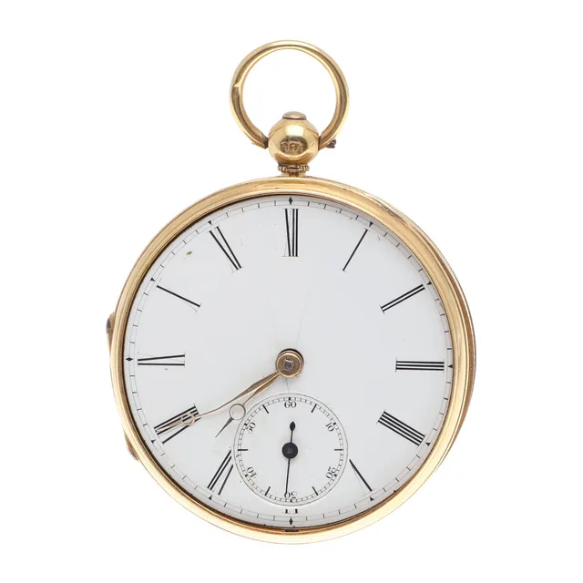 AN 18CT GOLD OPEN FACED POCKET WATCH.
