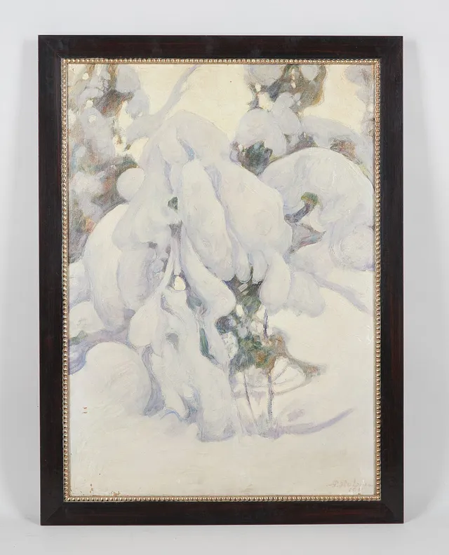 PEKKA HALONEN. Snötäckta träd, signerad samt daterad 1911, olja på duk.