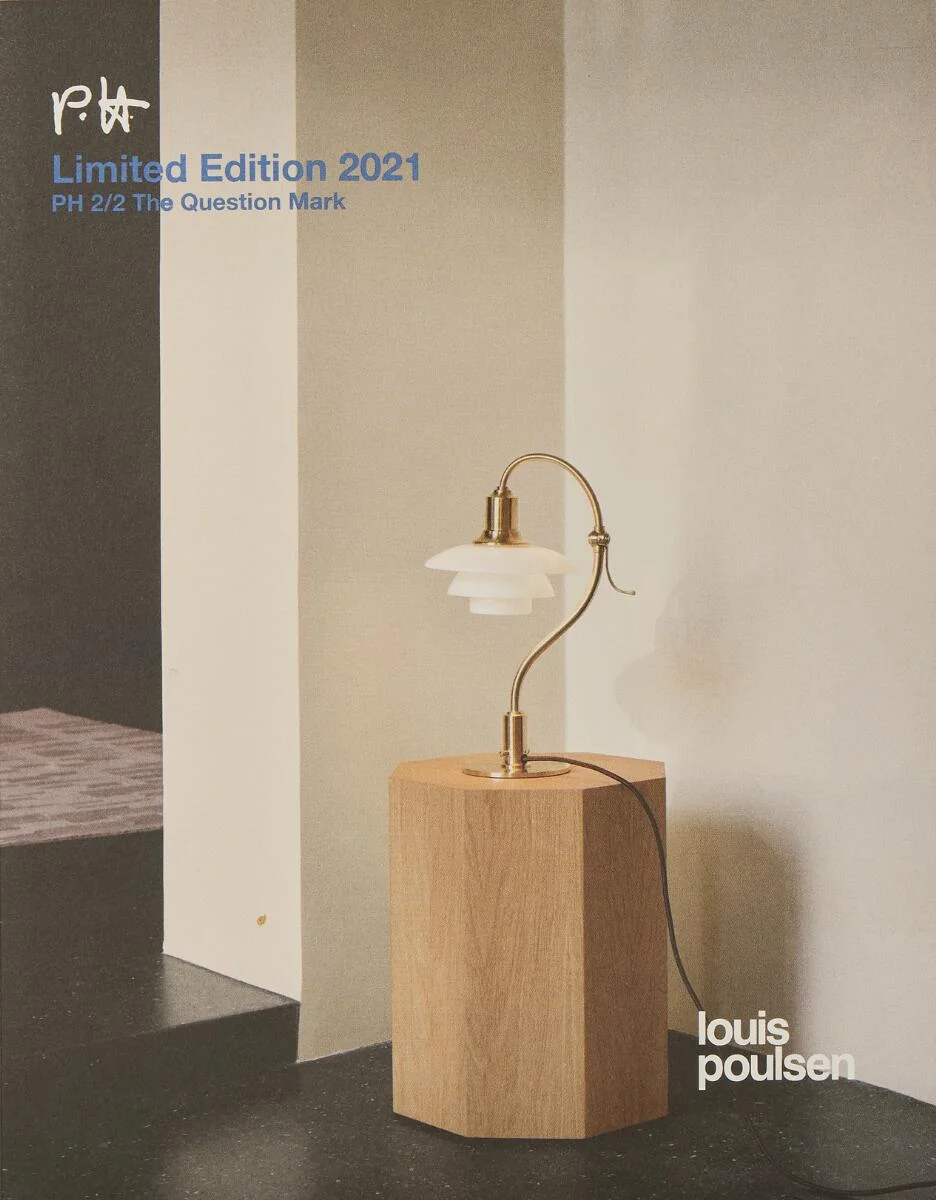 “The Question mark”, “P.H.-2/2”. Adjustable brass table lamp. Shades of multilayer opaline glass. Designed 1931. Limited edition manufactured and marked 2021 by Louis Poulsen. H. 41 cm. — Modern Lighting — Bruun Rasmussen