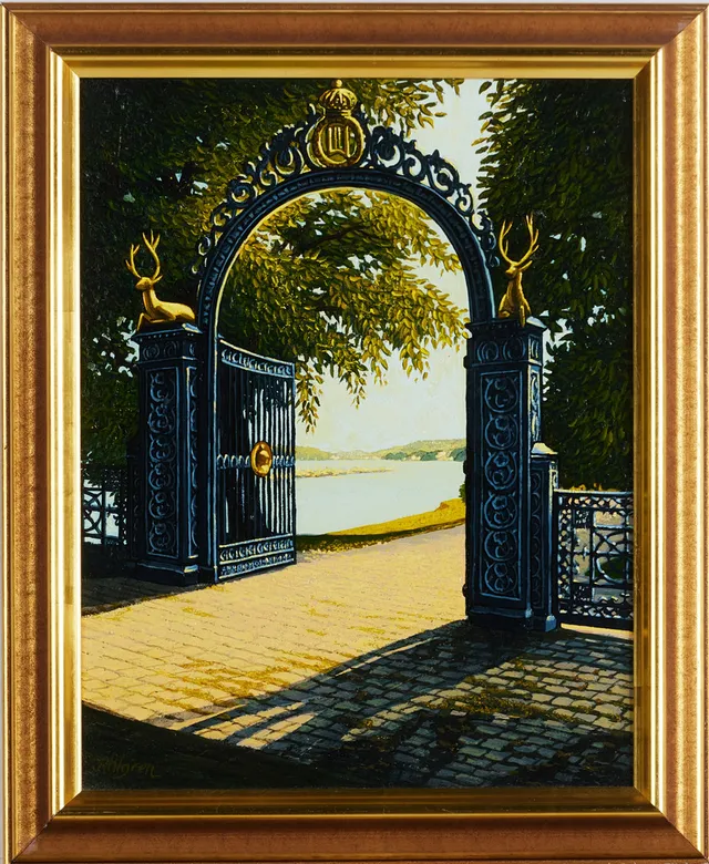 SVEN AHLGREN (1922-1997). Blå Porten, olja på pannå, signerad.