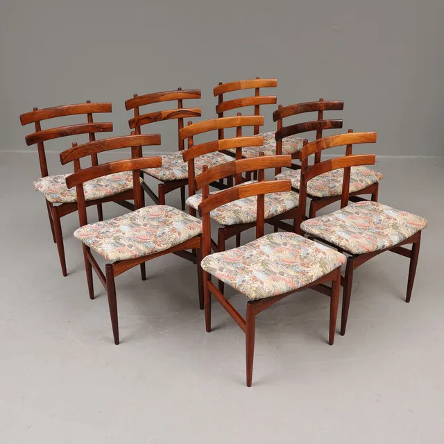 POUL HUNDEVAD. Stolar, 8 stycken i palisander, 1960-tal, Danmark.