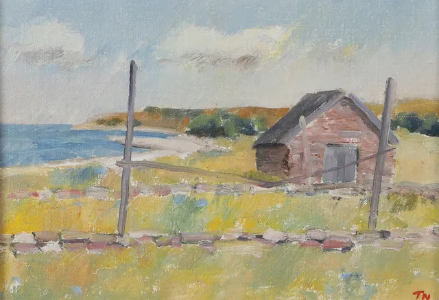 TAGE E. NILSSON. Motiv från Öland, olja på pannå, signerad T.N.