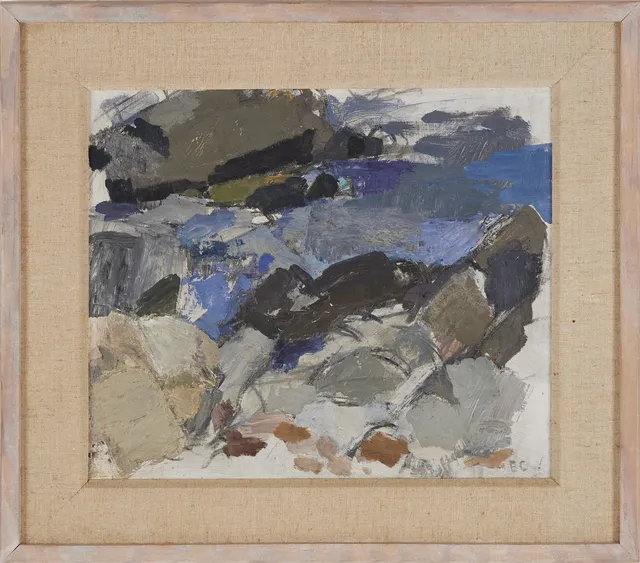 ERIK CEDERVALL (1923-2013). "Klippor och havsvik", olja på pannå.