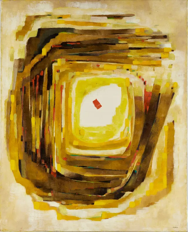 JOY EGNEL (Vilhelmina 1920-2001 Stockholm), "Distinct movement", signerad Egnel, samt daterad atergo, New York slutet av 60-talet, olja på duk.