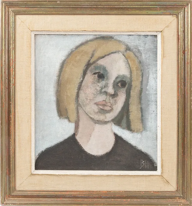 BERTA HANSSON (1910-1994). "Flicka med svart klänning", olja på pannå.
