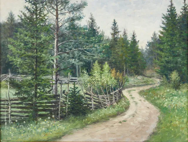 PER SUNDBERG (1887-1968): Skogsväg, signerad, olja på duk.