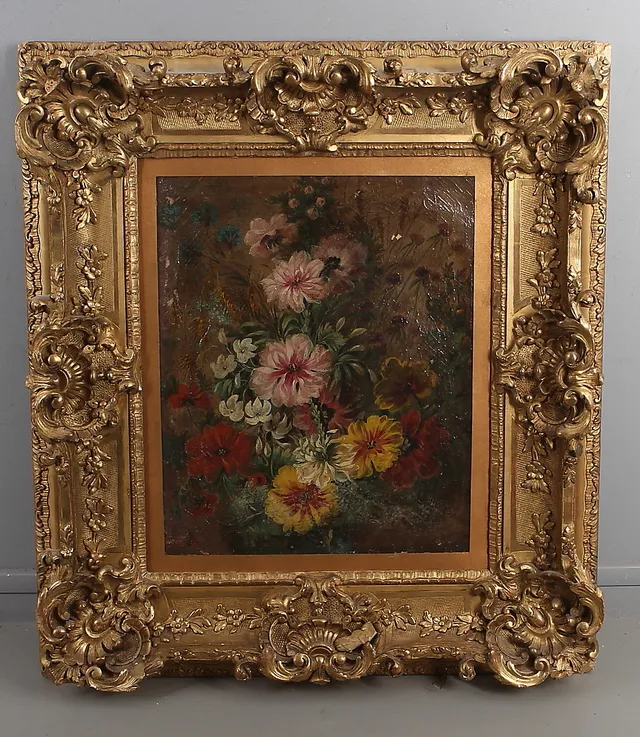 OIDENTIFIERAD KONSTNÄR. Blomsterstilleben, olja på duk, 18/1900-tal.