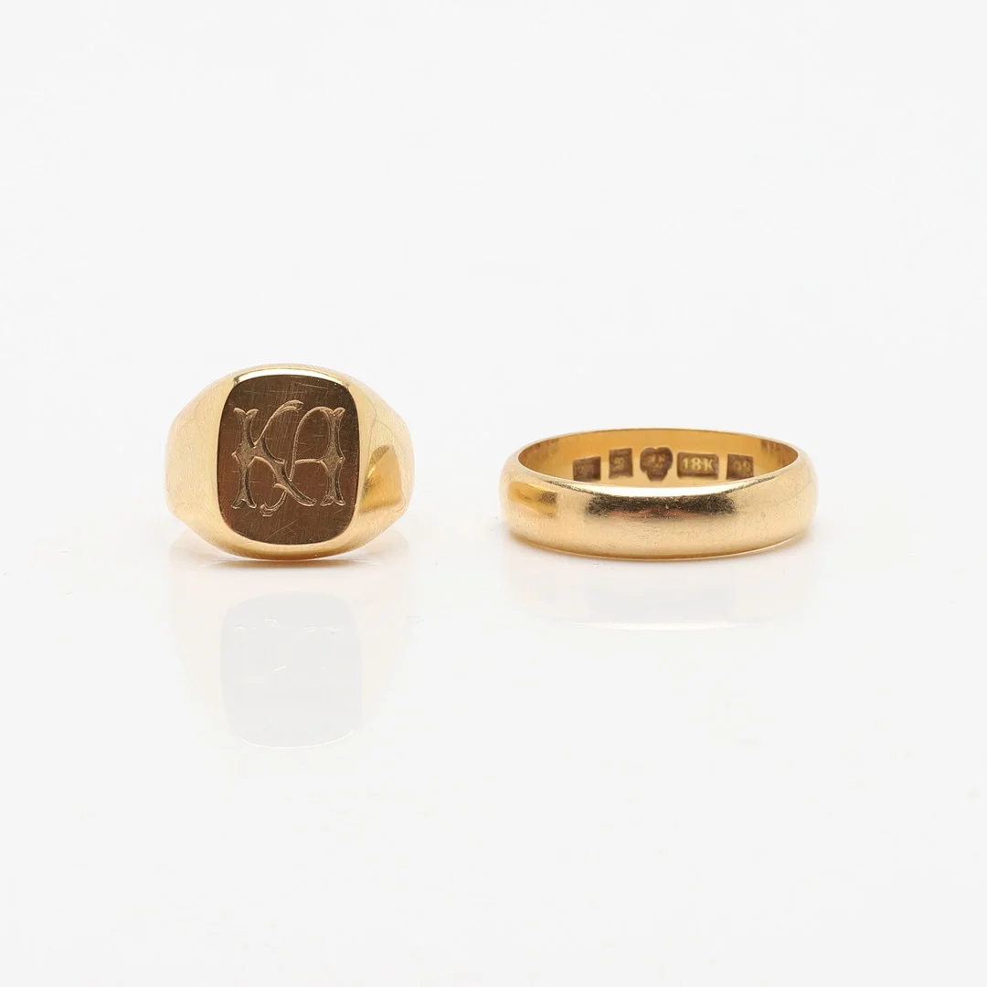 RINGAR, 2 st, 18K guld. Vikt ca 9,2 g. — Rings — Gomér & Andersson Norrköping