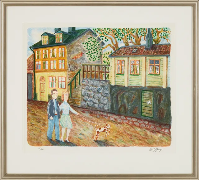 ELIS RYDBERG. "Fjällgatan, Sista Styverns Trappor", färglitografi, signerad och numrerad, 95/325.