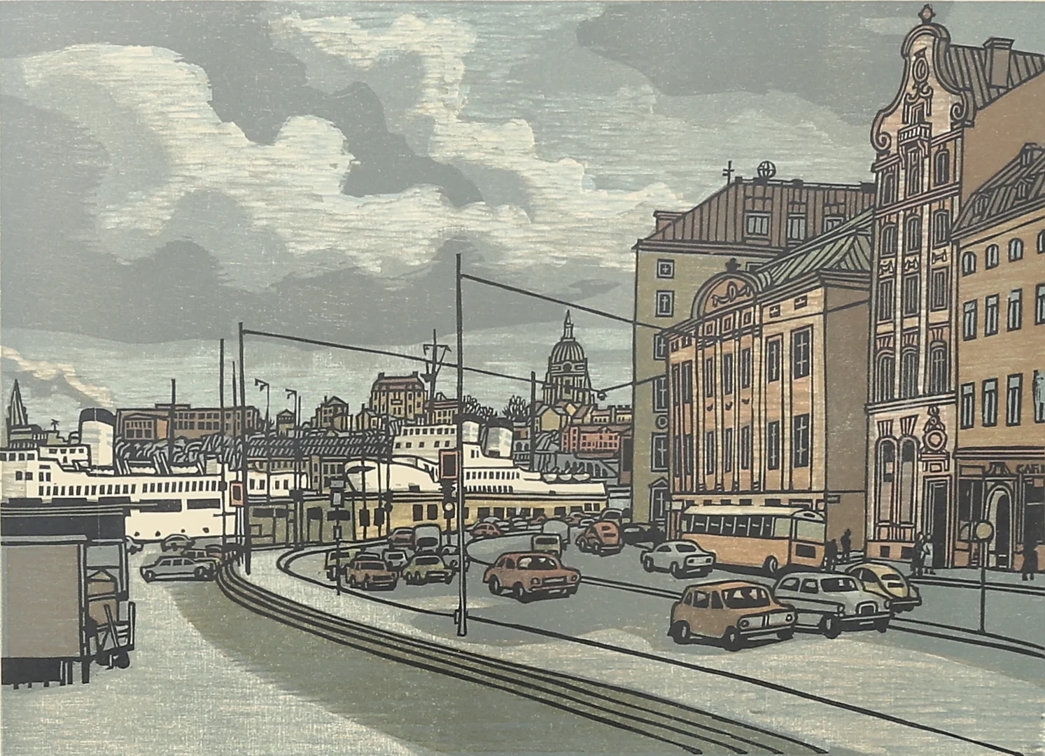 SVENOLOV EHRÉN. Stockholmsmotiv. Färglitografi, signerad, daterad 74, numrerad 56/360. — Engravings & Prints — Växjö Auktionskammare