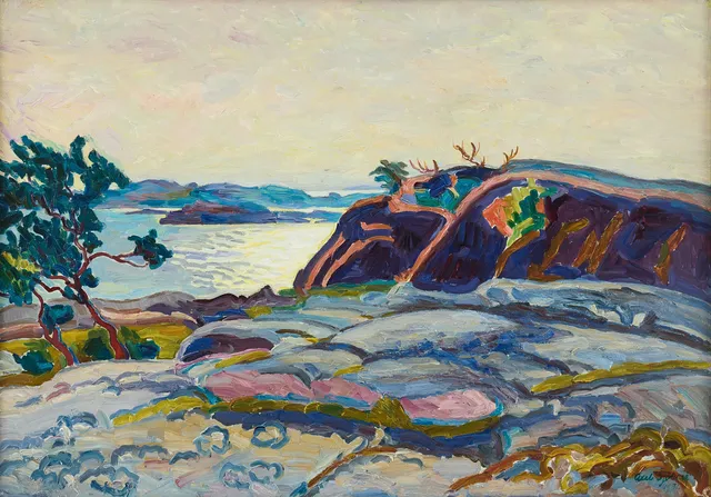 AXEL SJÖBERG (1866-1950). Solglitter i skärgårdslandskap.