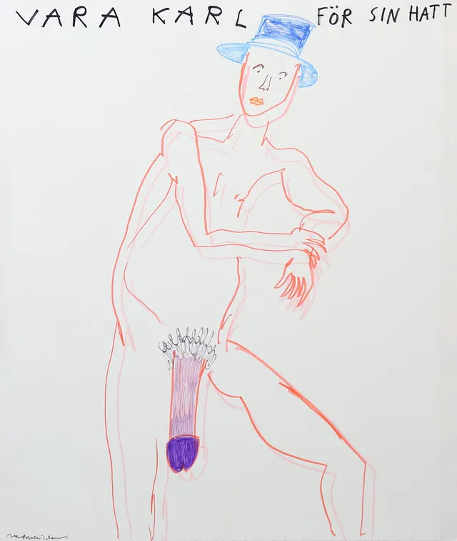MARTIN MÖLDENER. "Vara karl för sin hatt", tusch på passepartout, signerad.