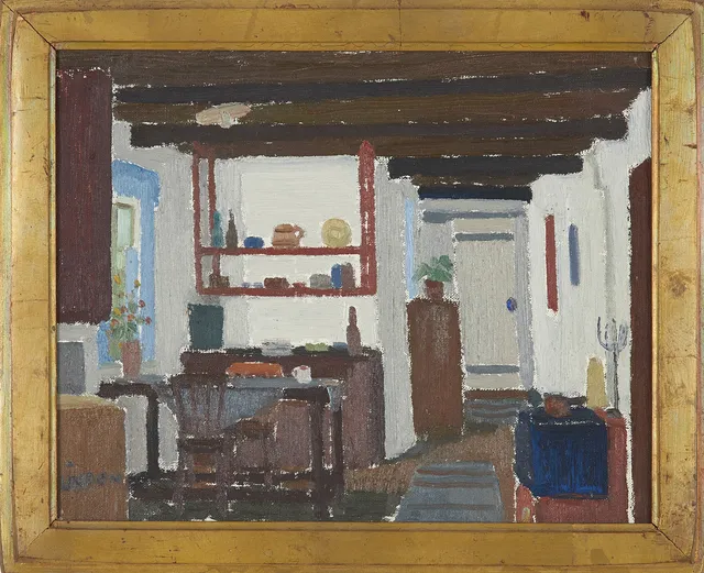 KURT LINDON (1910-1985). "Köket", interiörscen, olja på duk uppfodrad på pannå, signerad.