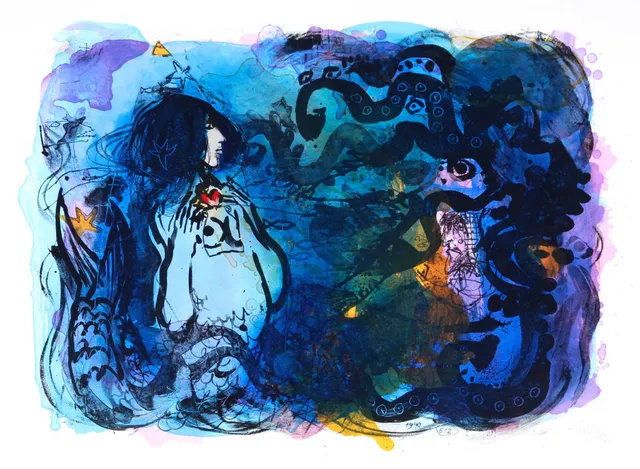 Adi Holzer. Composition with figure. Lithograph