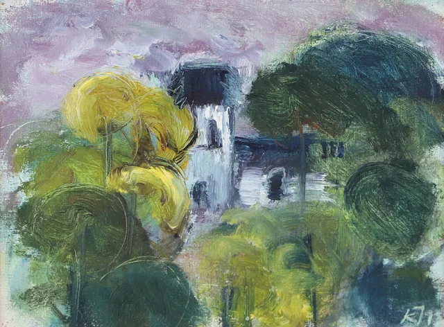 KERSTIN JÖNSSON. "Mölle kapell", olja på pannå, signerad K.J. -95.