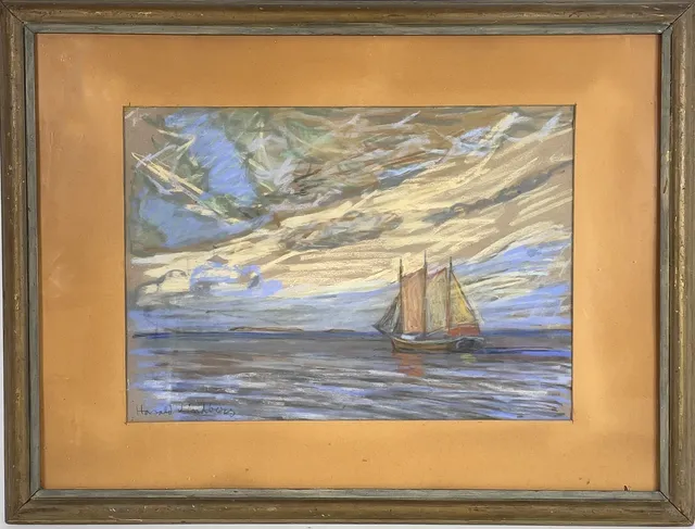HARALD LINDBERG. "Under sommarhimlen", pastell på papper, signerad.
