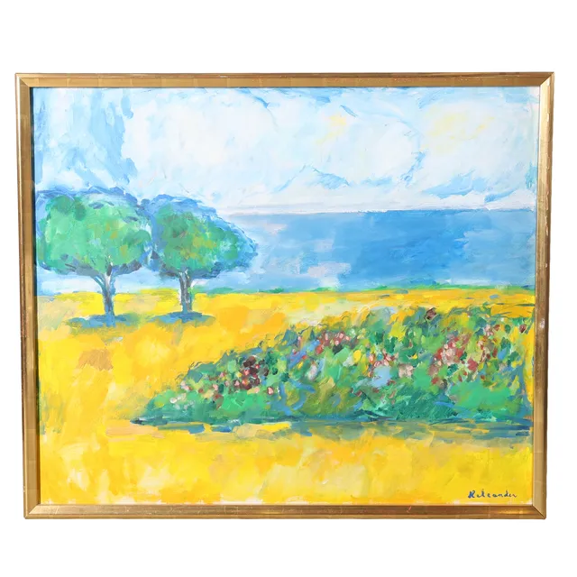 RUBEN HELEANDER. "Blommande landskap vid havet", olja på duk, signerad, 1900-talets andra hälft.