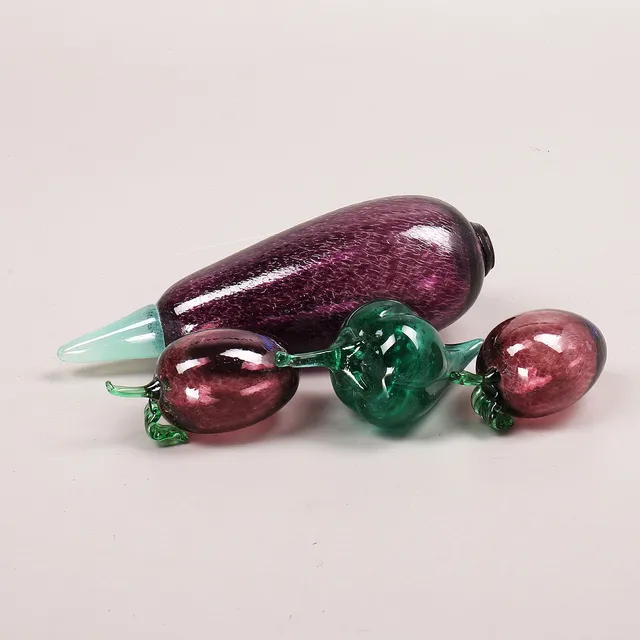 FIGURINER, 4 st, frukter, glas, bla Gunnel Sahlin, 1990-tal.