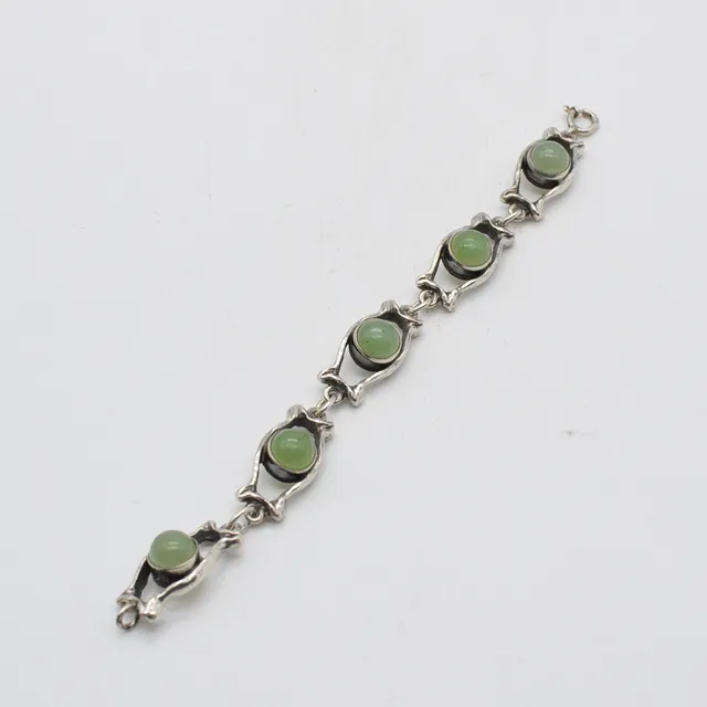 835ER SILBERARMBAND MIT 5 JADE CABOCHONS - UNLESERLICH SIGNIERT.