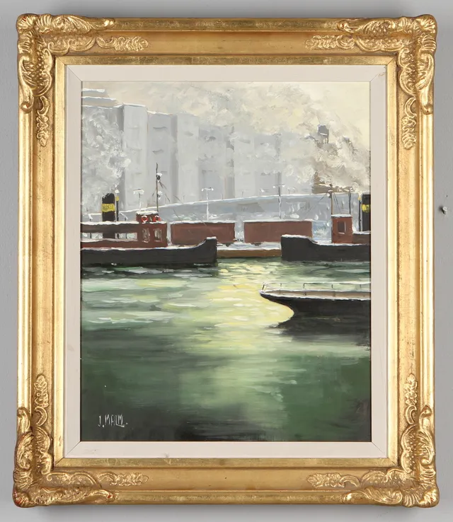 JOHN MALM. Slussen, olja på duk, signerad.