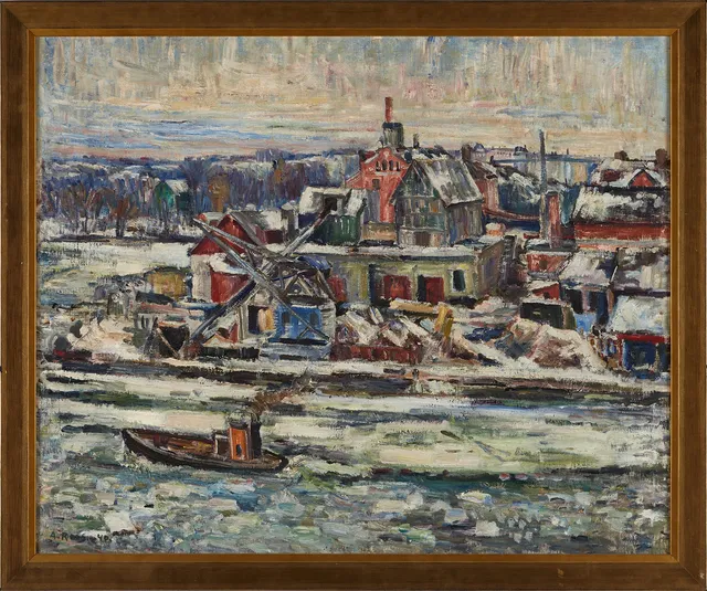 ALEXANDER ROOS (1895-1973). Båtvarv i Stockholm, signerad, daterad -40, olja på duk.