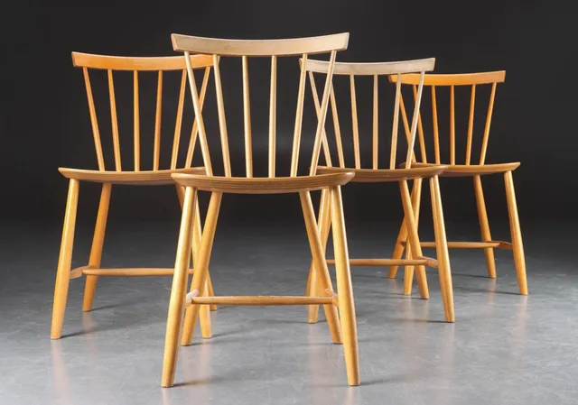 Poul M. Volther for FDB. Sæt på fire tremmestole af bøgetræ, model 'J46' (4)