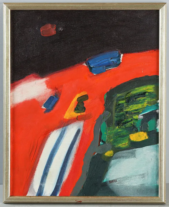 LARS BERTLE. "Röd natt", olja på duk.