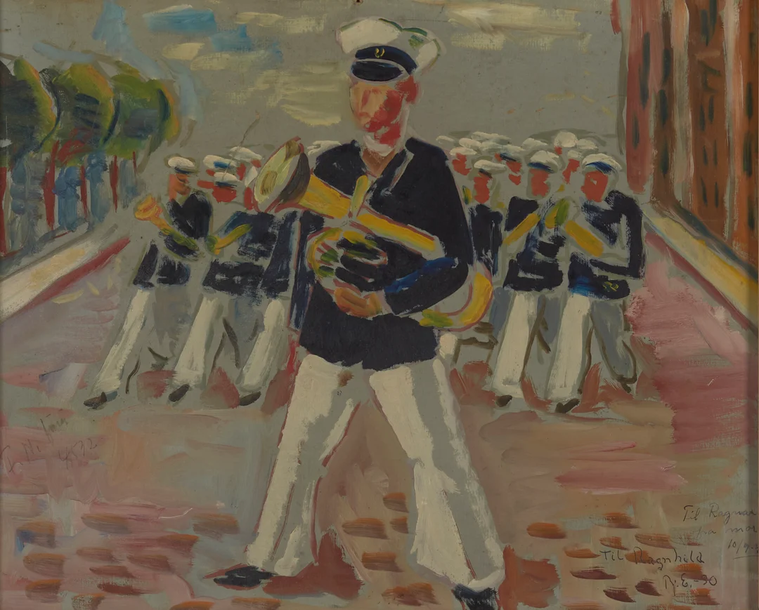 Engebret, Bjarne — Hornmusikken marsjerer, 1930 — Kunst/Maleri — Blomqvist