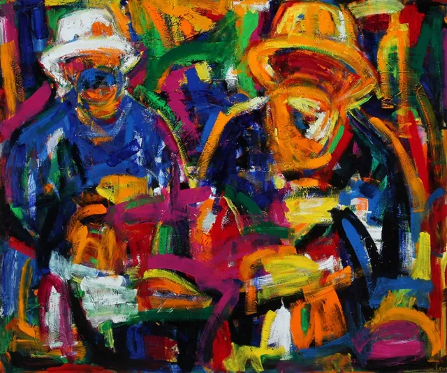 Erling Leick. 'Clemenceau & Monet', olie på lærred