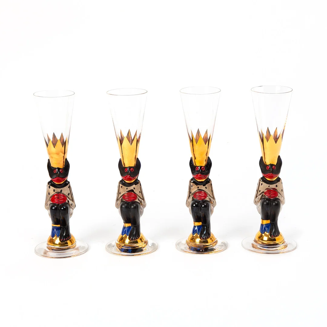 GUNNAR CYRÉN. Snapsglas fyra st, "Djävulsglas", Nobelservisen, Orrefors, signerad undertill, 1998. — Utility glass — Stockholms Auktionsverk Göteborg