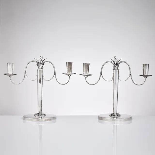 KARL ANDERSSON. A pair of Swedish 20th century silver candelabra for two candles, Stockholm 1952.