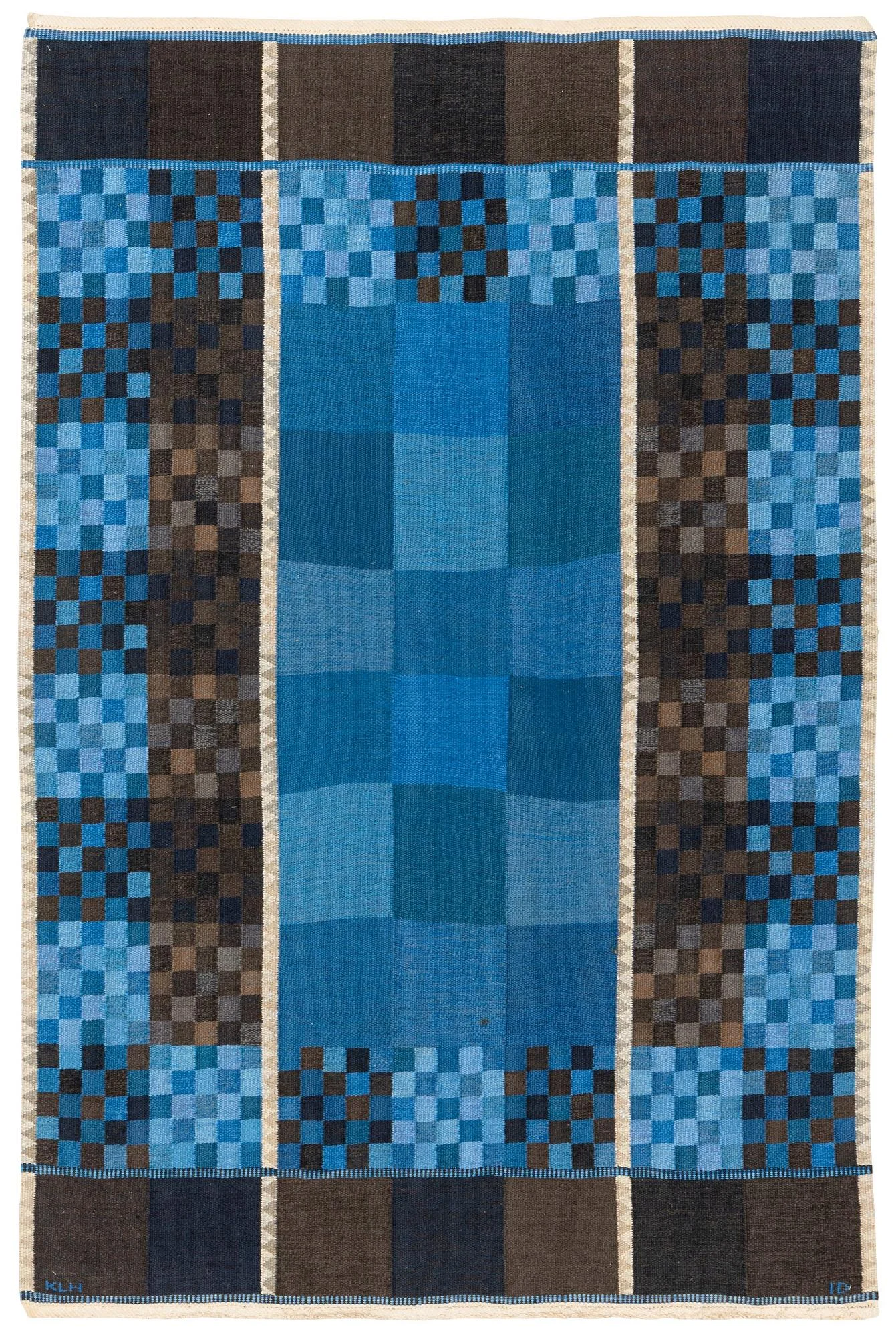 Ingrid Dessau, matta, ”Blå Rutor”, rölakan, ca 269 x 175 cm, signerad KLH ID. — Bukowskis