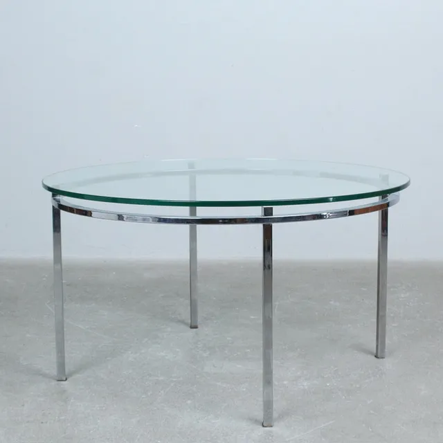 Runder Coffee Table / Couchtisch, verchromter Stahl, Glas, Deutschland, 1970er.