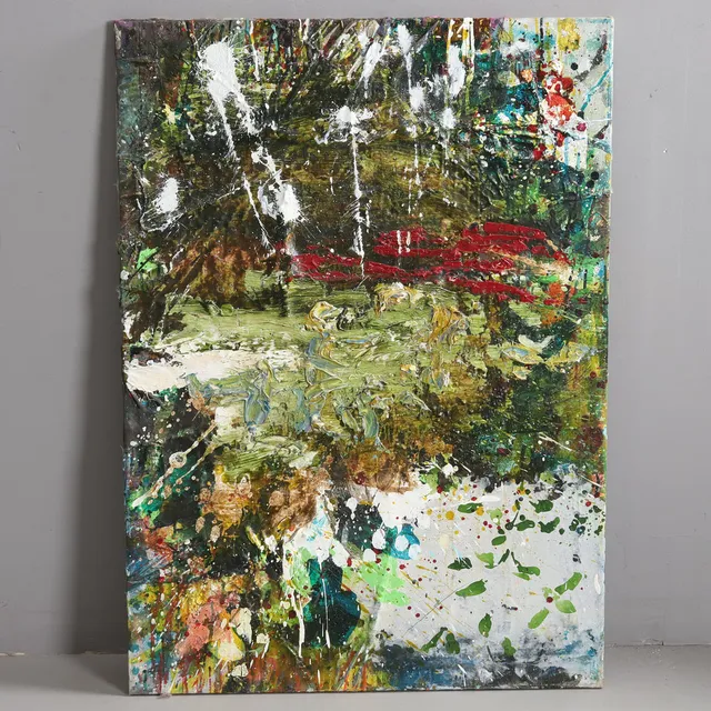 JAMES BATES. TEMPERA & OLJA PÅ TRÄPANEL, "The Woods Secret" signerad & daterad 2021.