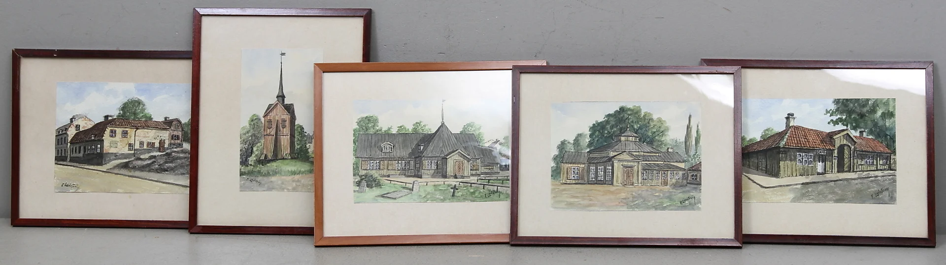FRANS LINDSTRÖM. 12 st. Motiv från Stockholm. Akvareller. Signerade F.Lindström. — Paintings — Gomér & Andersson Linköping
