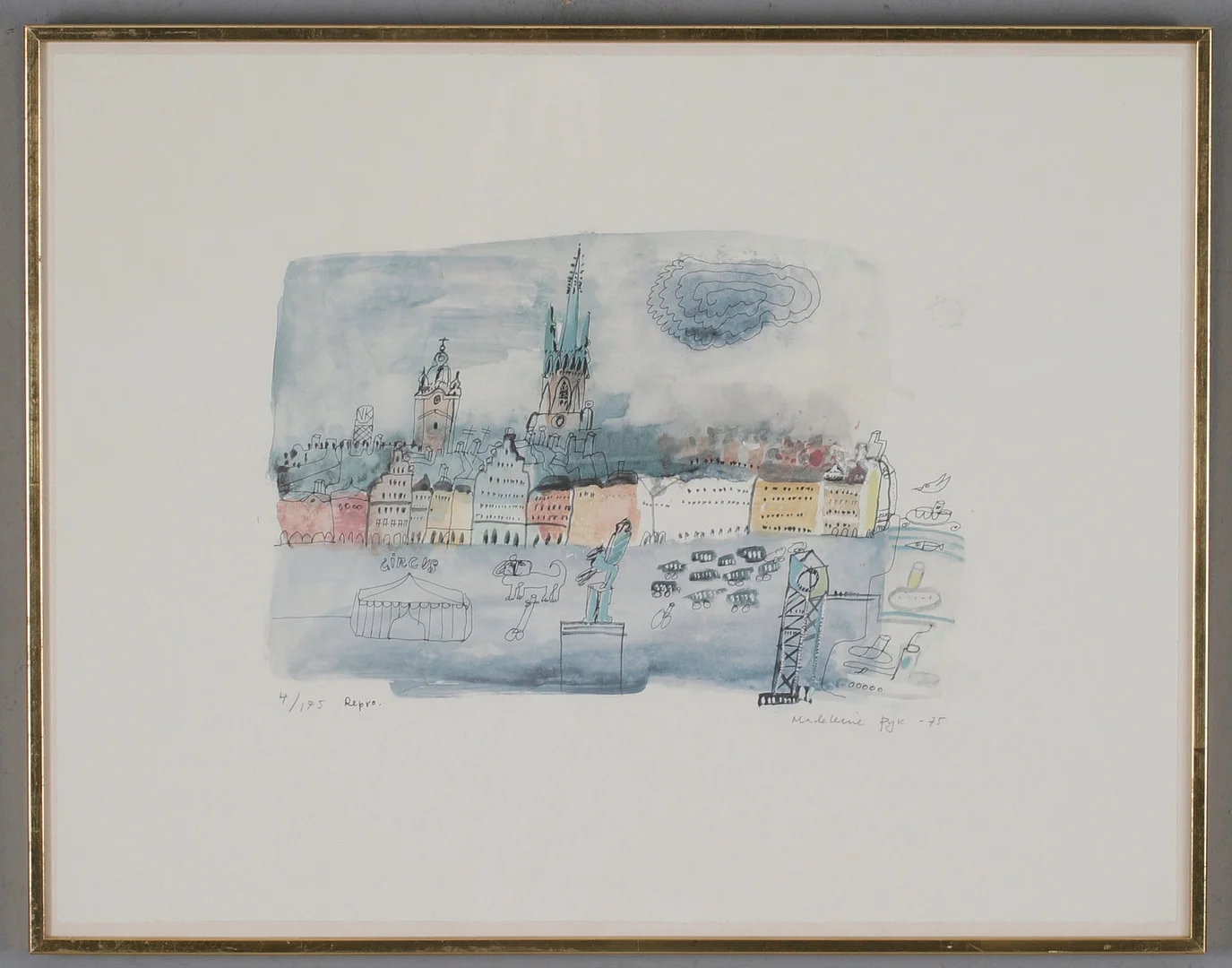 MADELEINE PYK. Gamla stan, tryck, signerad och numrerad 4/175, daterad -75. — Engravings & Prints — Stadsauktion Sundsvall