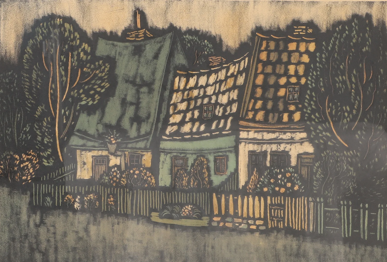 VYTAUTAS KASIULIS. 3 hus, signerad Kasiulis. — Engravings & Prints — Helsingborgs Auktionskammare