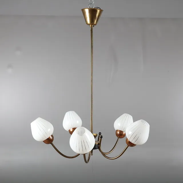 TAKLAMPA, glas/mässing, 1900-talets mitt.