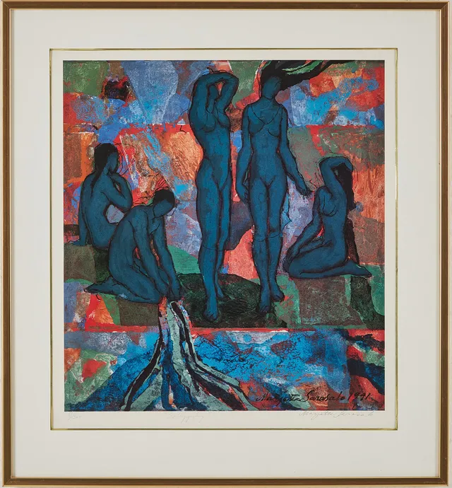 MARJATTA SARASALO (1930-2016). "Soluppgång I", färgoffset.