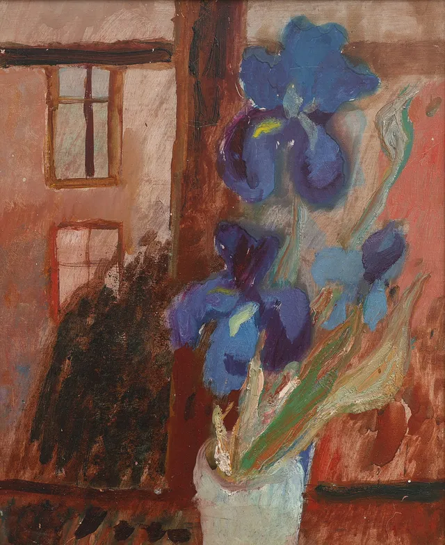FELIX HATZ. TILLSKRIVEN. BLOMMA VID FÖNSTER.
